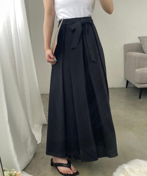 ECLIN（エクラン）の「ウエストリボンワイドシルエットスカパン（その他パンツ・レディース・ブラック/ベージュ/カーキ・S/M）」の5枚目の写真