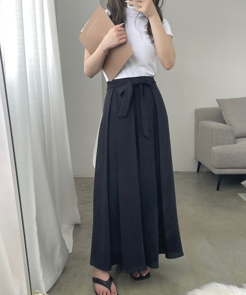 ECLIN（エクラン）の「ウエストリボンワイドシルエットスカパン（その他パンツ・レディース・ブラック/ベージュ/カーキ・S/M）」の7枚目の写真