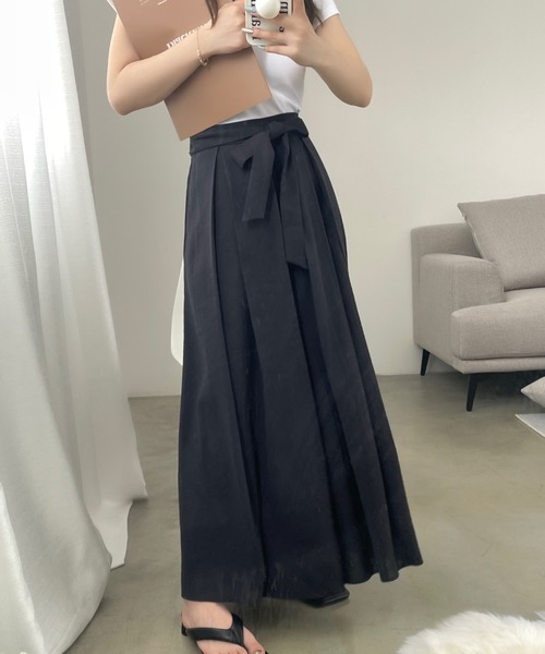 ECLIN（エクラン）の「ウエストリボンワイドシルエットスカパン（その他パンツ・レディース・ブラック/ベージュ/カーキ・S/M）」の14枚目の写真