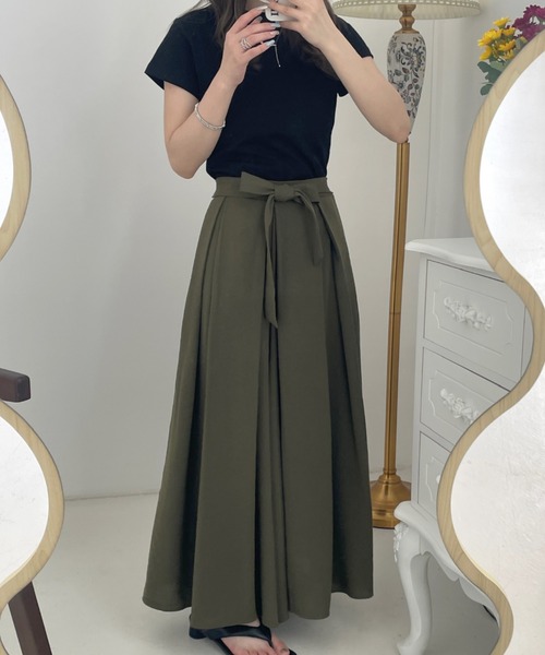 ECLIN（エクラン）の「ウエストリボンワイドシルエットスカパン（その他パンツ・レディース・ブラック/ベージュ/カーキ・S/M）」の6枚目の写真