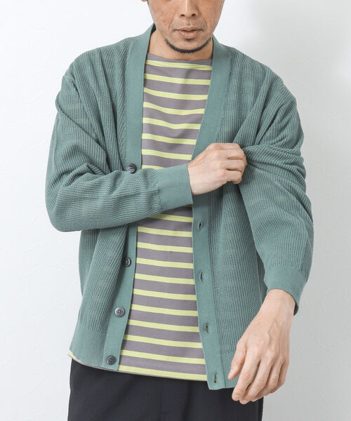 NOLLEY'S goodman（ノーリーズグッドマン）の「【WORK ABOUT/ワークアバウト】SHEER CARDIGAN Vネックシアーカーディガン（カーディガン/ボレロ・メンズ・ベージュ/サックスブルー/ライトグリーン/ダークネイビー・M/L）」の3枚目の写真