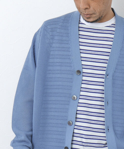 NOLLEY'S goodman（ノーリーズグッドマン）の「【WORK ABOUT/ワークアバウト】SHEER CARDIGAN Vネックシアーカーディガン（カーディガン/ボレロ・メンズ・ベージュ/サックスブルー/ライトグリーン/ダークネイビー・M/L）」の5枚目の写真