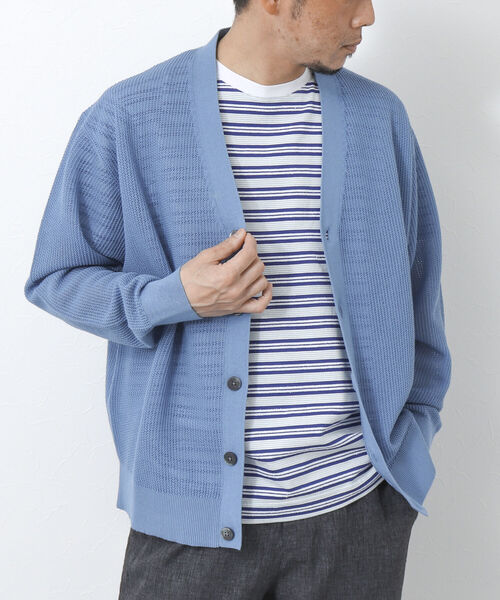 NOLLEY'S goodman（ノーリーズグッドマン）の「【WORK ABOUT/ワークアバウト】SHEER CARDIGAN Vネックシアーカーディガン（カーディガン/ボレロ・メンズ・ベージュ/サックスブルー/ライトグリーン/ダークネイビー・M/L）」の6枚目の写真