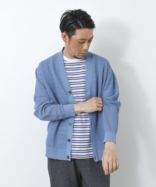 NOLLEY'S goodman（ノーリーズグッドマン）の「【WORK ABOUT/ワークアバウト】SHEER CARDIGAN Vネックシアーカーディガン（カーディガン/ボレロ・メンズ・ベージュ/サックスブルー/ライトグリーン/ダークネイビー・M/L）」の7枚目の写真