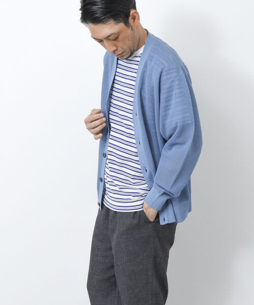 NOLLEY'S goodman（ノーリーズグッドマン）の「【WORK ABOUT/ワークアバウト】SHEER CARDIGAN Vネックシアーカーディガン（カーディガン/ボレロ・メンズ・ベージュ/サックスブルー/ライトグリーン/ダークネイビー・M/L）」の8枚目の写真