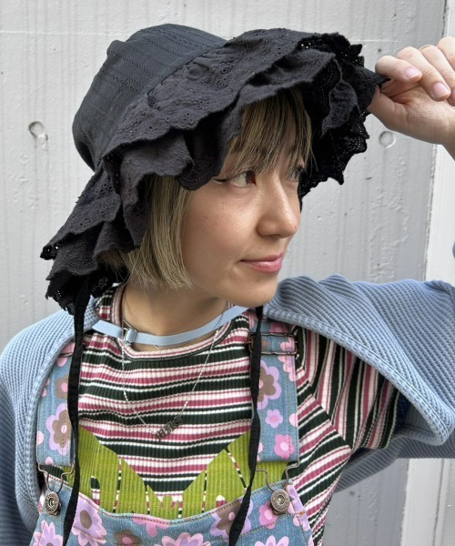 Candy Stripper(キャンディストリッパー)の「LACY BUCKET ハット(ハット・レディース・ブラック/オフホワイト・FREE)」の7枚目の写真