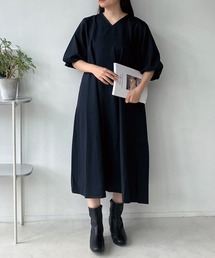 ○ゆったり楽ちん 結んでバックリボン ボリューム袖 バサリワンピース