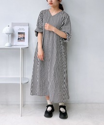 ○ゆったり楽ちん 結んでバックリボン ボリューム袖 バサリワンピース
