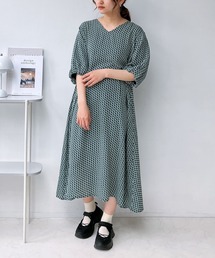 ○ゆったり楽ちん 結んでバックリボン ボリューム袖 バサリワンピース
