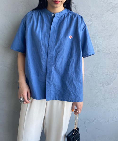 DANTON（ダントン）の「[DANTON/ダントン] ショートスリーブ バンドカラーシャツ（シャツ/ブラウス・レディース・ブルー/グレイッシュベージュ/ホワイト・38）」の3枚目の写真
