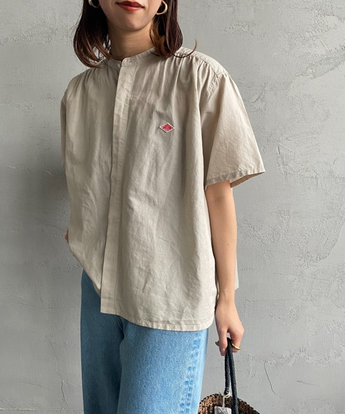 DANTON（ダントン）の「[DANTON/ダントン] ショートスリーブ バンドカラーシャツ（シャツ/ブラウス・レディース・ブルー/グレイッシュベージュ/ホワイト・38）」の6枚目の写真