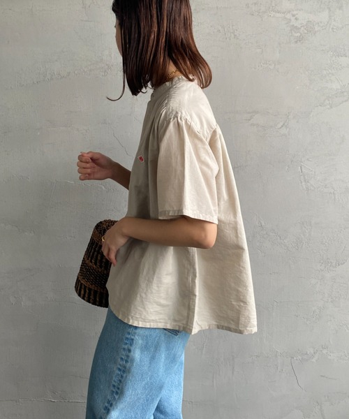 DANTON（ダントン）の「[DANTON/ダントン] ショートスリーブ バンドカラーシャツ（シャツ/ブラウス・レディース・ブルー/グレイッシュベージュ/ホワイト・38）」の7枚目の写真