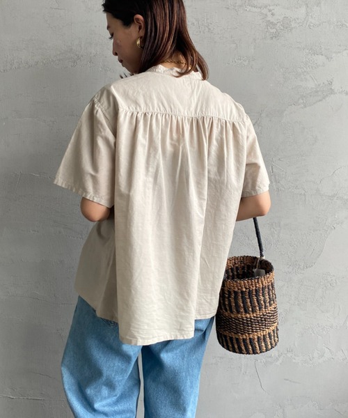 DANTON（ダントン）の「[DANTON/ダントン] ショートスリーブ バンドカラーシャツ（シャツ/ブラウス・レディース・ブルー/グレイッシュベージュ/ホワイト・38）」の8枚目の写真