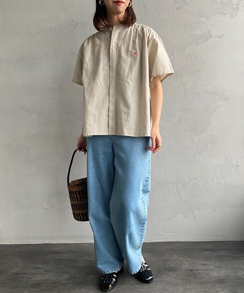 DANTON（ダントン）の「[DANTON/ダントン] ショートスリーブ バンドカラーシャツ（シャツ/ブラウス・レディース・ブルー/グレイッシュベージュ/ホワイト・38）」の4枚目の写真