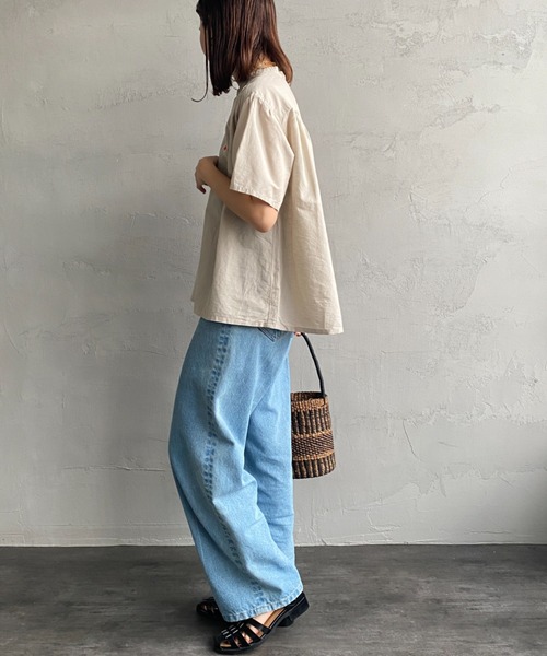 DANTON（ダントン）の「[DANTON/ダントン] ショートスリーブ バンドカラーシャツ（シャツ/ブラウス・レディース・ブルー/グレイッシュベージュ/ホワイト・38）」の10枚目の写真