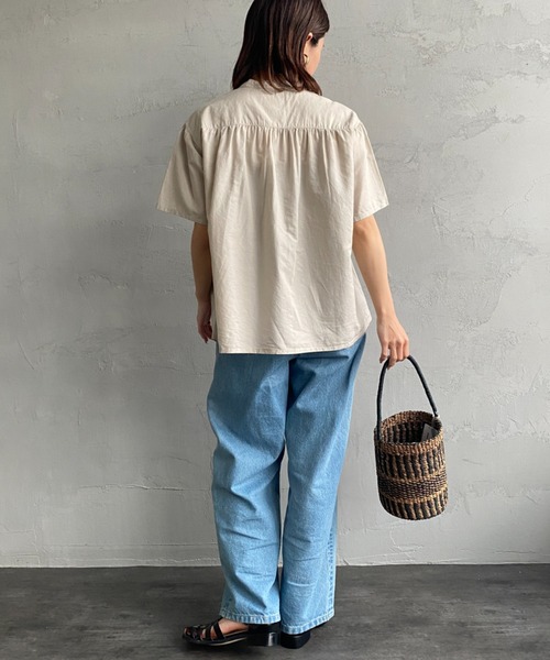 DANTON（ダントン）の「[DANTON/ダントン] ショートスリーブ バンドカラーシャツ（シャツ/ブラウス・レディース・ブルー/グレイッシュベージュ/ホワイト・38）」の11枚目の写真