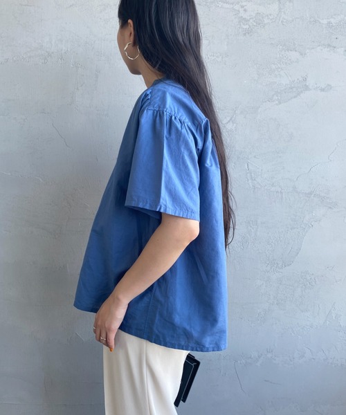DANTON（ダントン）の「[DANTON/ダントン] ショートスリーブ バンドカラーシャツ（シャツ/ブラウス・レディース・ブルー/グレイッシュベージュ/ホワイト・38）」の15枚目の写真