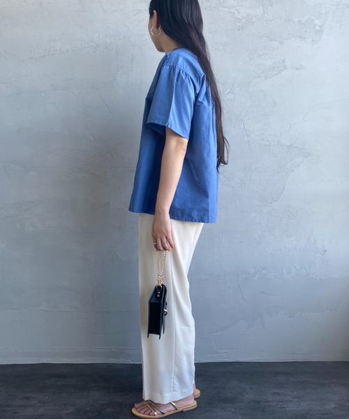 DANTON（ダントン）の「[DANTON/ダントン] ショートスリーブ バンドカラーシャツ（シャツ/ブラウス・レディース・ブルー/グレイッシュベージュ/ホワイト・38）」の18枚目の写真