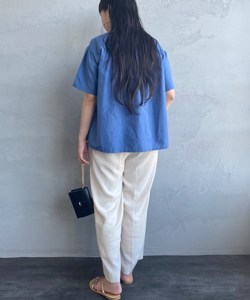 DANTON（ダントン）の「[DANTON/ダントン] ショートスリーブ バンドカラーシャツ（シャツ/ブラウス・レディース・ブルー/グレイッシュベージュ/ホワイト・38）」の19枚目の写真