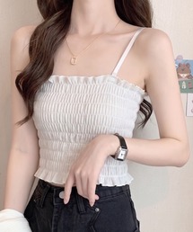 【1.5万枚突破!】コーデのアクセントに♪ カップ付き シャーリング キャミソール