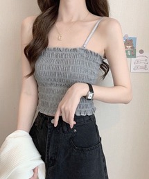 ad thie（アドティエ）の「【1.5万枚突破！】コーデのアクセントに♪ カップ付き シャーリング キャミソール（キャミソール）」