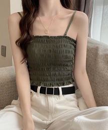 ad thie（アドティエ）の「【1.5万枚突破!】コーデのアクセントに♪ カップ付き シャーリング キャミソール（キャミソール）」