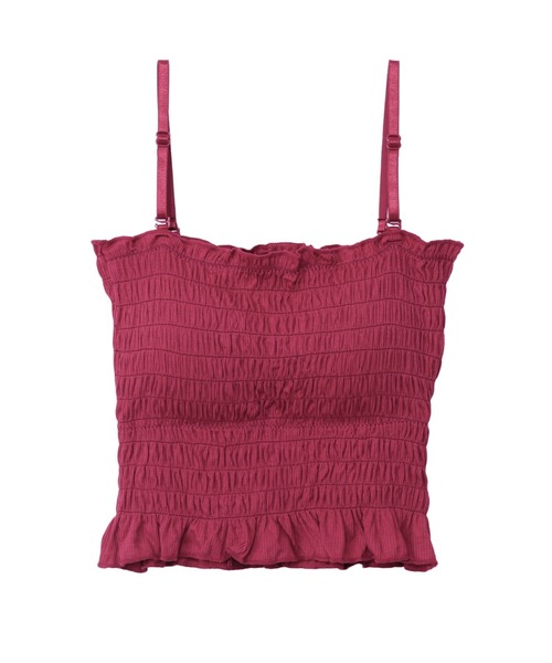 ad thie(アドティエ)の「【1.5万枚突破!】コーデのアクセントに♪ カップ付き シャーリング キャミソール(キャミソール・レディース・カーキ/ブラック/オフホワイト/グレー/ブラウン/レッド・FREE)」の15枚目の写真