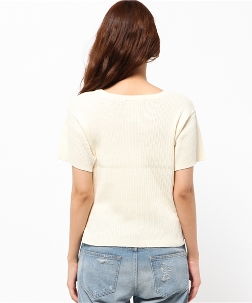 Kastane(カスタネ)の「【Kastane】変形リブスキッパープルオーバー(ニット/セーター・レディース・レッド/アイボリー・FREE)」の5枚目の写真