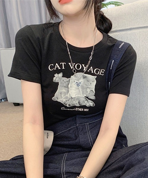 HALEY PESCA（ヘーリーペスカ）の「HALEY PESCA/ショート丈 アニマルプリントTシャツ（Tシャツ/カットソー・レディース・ホワイト/ブラック/グレー・SMALL/MEDIUM/LARGE）」の2枚目の写真