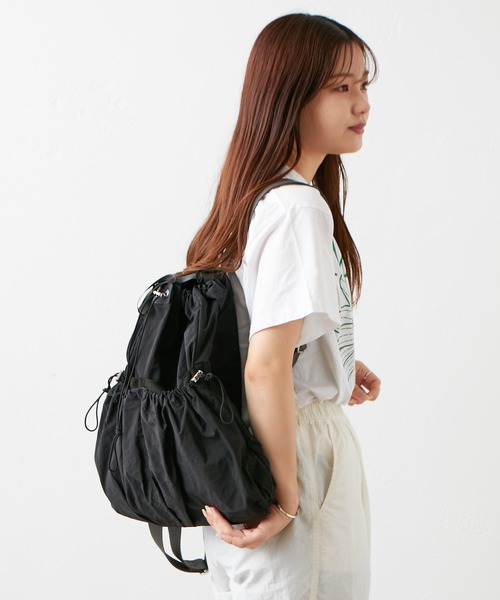 EARTH MADE(アースメイド)の「DRAWSTRING BACKPACK(バックパック/リュック・レディース・ブラック/アイボリー/ブルー/マスタード・フリー)」の15枚目の写真