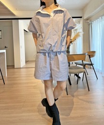 配色ナイロンタッチフレンチトップス&ショートパンツセットアップ