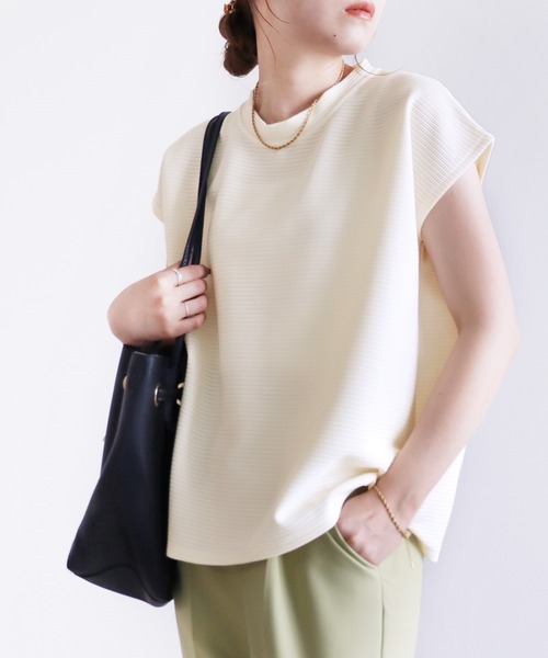 モックネックフレンチスリーブカットソー（Tシャツ/カットソー）｜reca