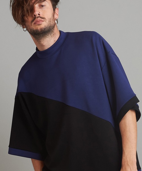 NO ID.（ノーアイディ）の「【NO ID.】Half Sleeve Mock Neck Big Pullover / ハーフ スリーブ モック ネック ビッグ プルオーバー（Tシャツ/カットソー・メンズ・ネイビー/サックスブルー/ライトベージュ・ONE SIZE）」の2枚目の写真