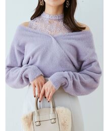 MERCURYDUO | レースドッキングカシュクールミニシャギーニット(ニット/セーター)