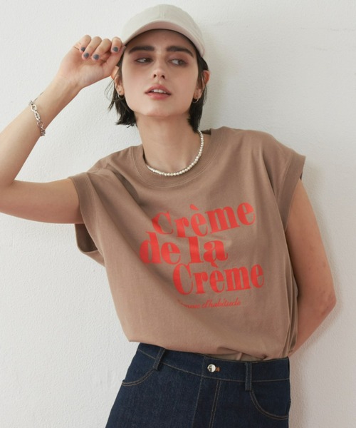 Unitage（ユニテージ）の「ロゴプリントフレンチTEE（Tシャツ/カットソー・レディース・ベージュ/ネイビー/ライトブルー・FREE）」の2枚目の写真