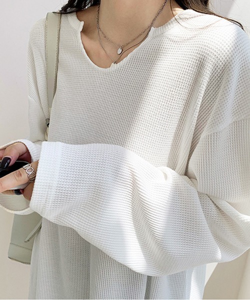 almost ready（オルモストレディー）の「[almost ready]ワッフルロングリラックスTee（Tシャツ/カットソー・レディース・ホワイト/ブラック・MEDIUM）」の11枚目の写真