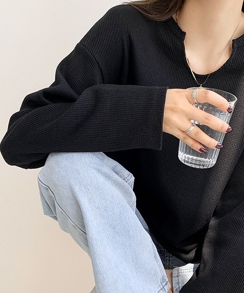 almost ready（オルモストレディー）の「[almost ready]ワッフルロングリラックスTee（Tシャツ/カットソー・レディース・ホワイト/ブラック・MEDIUM）」の14枚目の写真
