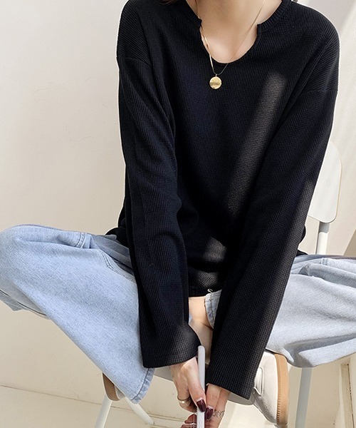 almost ready（オルモストレディー）の「[almost ready]ワッフルロングリラックスTee（Tシャツ/カットソー・レディース・ホワイト/ブラック・MEDIUM）」の19枚目の写真
