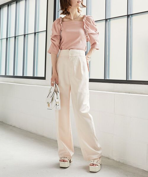 MAJESTIC LEGON（マジェスティックレゴン）の「ハイウエストスラックスパンツ（スラックス・レディース・ブラック/ピンク/アイボリー・MEDIUM/SMALL）」の2枚目の写真