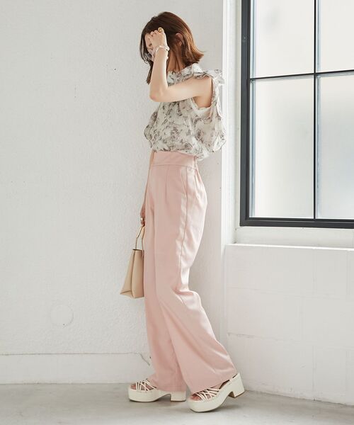 MAJESTIC LEGON（マジェスティックレゴン）の「ハイウエストスラックスパンツ（スラックス・レディース・ブラック/ピンク/アイボリー・MEDIUM/SMALL）」の21枚目の写真