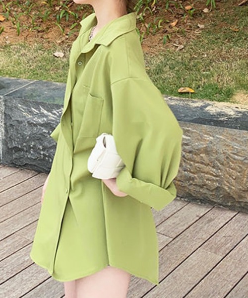 Dewlily(デューリリー)の「オーバーサイズアシンメトリーシャツ(シャツ/ブラウス・レディース・ピンク/グリーン・L/XL)」の16枚目の写真