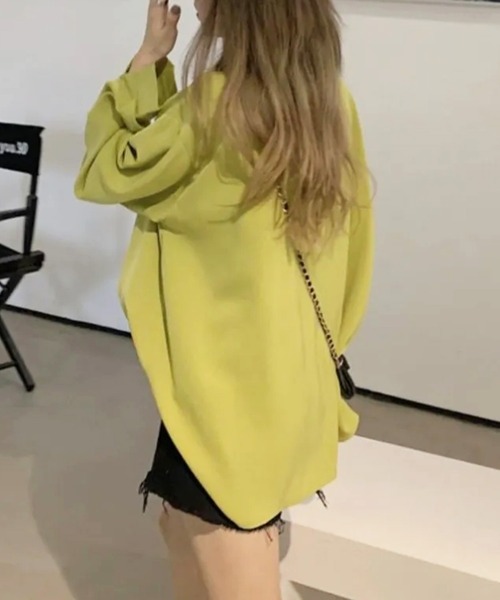 Dewlily(デューリリー)の「オーバーサイズアシンメトリーシャツ(シャツ/ブラウス・レディース・ピンク/グリーン・L/XL)」の6枚目の写真