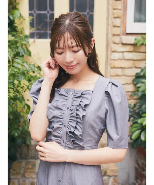 Areeam(アリーム)の「スクエアネックレースアップワンピース(ワンピース・レディース・杢グレー/ライトピンク・FREE)」の3枚目の写真