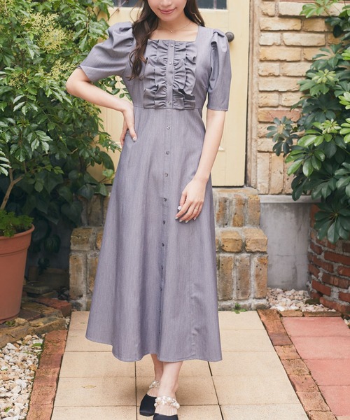 Areeam(アリーム)の「スクエアネックレースアップワンピース(ワンピース・レディース・杢グレー/ライトピンク・FREE)」の2枚目の写真