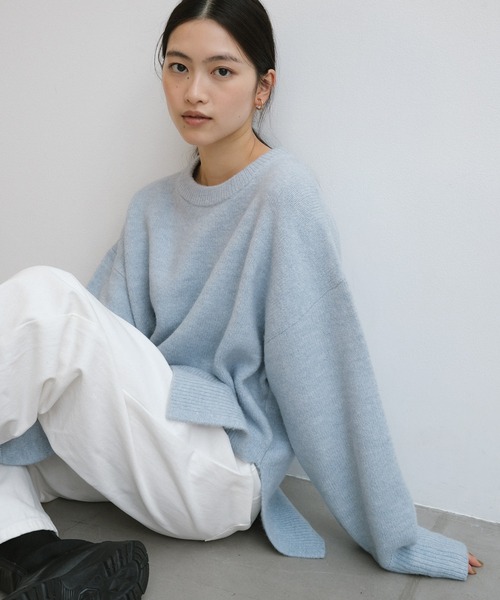 セール】【新色追加】ボックスシルエット長袖ニットトップス（ニット