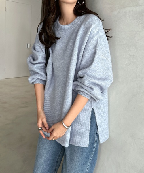 セール】【新色追加】ボックスシルエット長袖ニットトップス（ニット