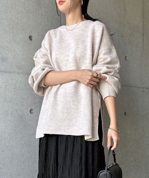 セール】【新色追加】ボックスシルエット長袖ニットトップス（ニット