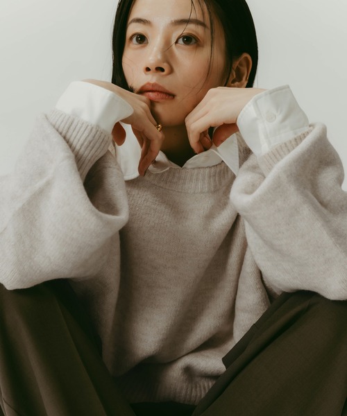 セール】【新色追加】ボックスシルエット長袖ニットトップス（ニット