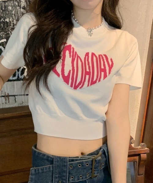 wears(ウェアーズ)の「ハートロゴジャガードクロップドニット(ニット/セーター・レディース・ブルー/ブラック/ホワイト・FREE)」の2枚目の写真