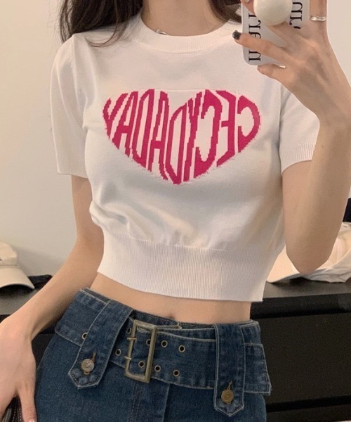wears(ウェアーズ)の「ハートロゴジャガードクロップドニット(ニット/セーター・レディース・ブルー/ブラック/ホワイト・FREE)」の5枚目の写真